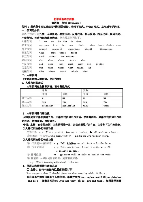 初中英语语法讲解第四章代词(一)