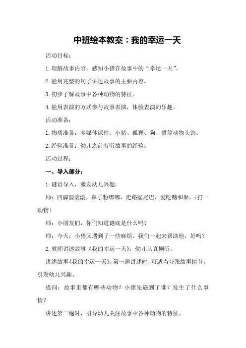 中班绘本教案：我的幸运一天