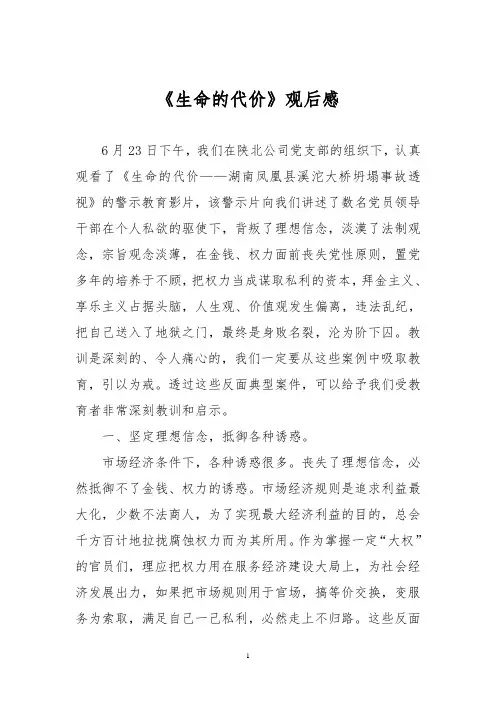 观看生命的代价心得体会