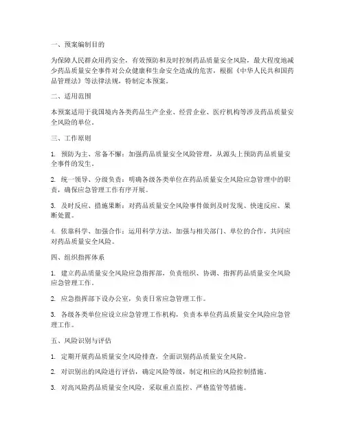 药品质量安全风险应急预案