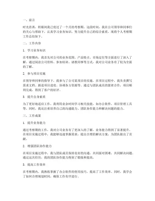 个人考察期工作总结