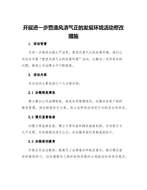 开展进一步营造风清气正的发展环境活动整改措施