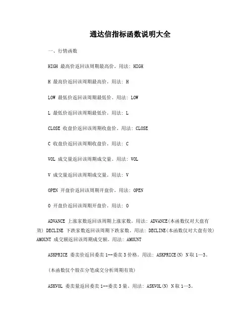 通达信指标函数说明大全