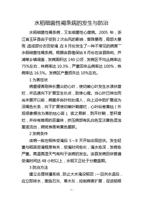 水稻细菌性褐条病的发生与防治