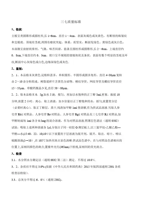 三七质量标准(2015版)