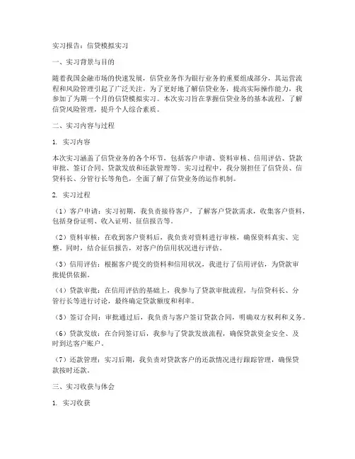 信贷模拟实习报告