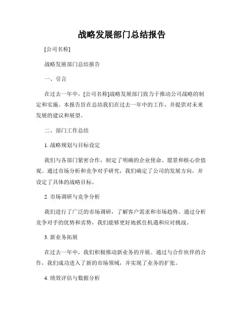 战略发展部门总结报告