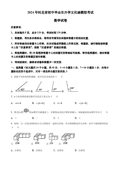 2024年河北省邯郸市馆陶县中考三模数学试题(含答案)