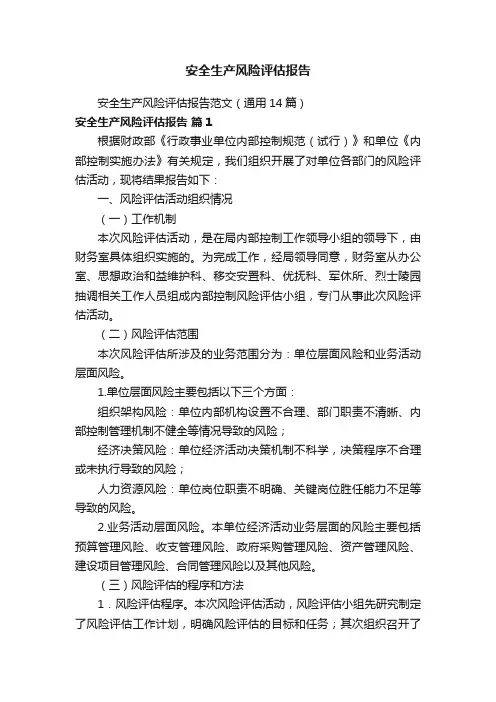 安全生产风险评估报告