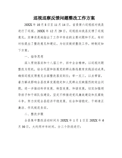 巡视巡察反馈问题整改工作方案