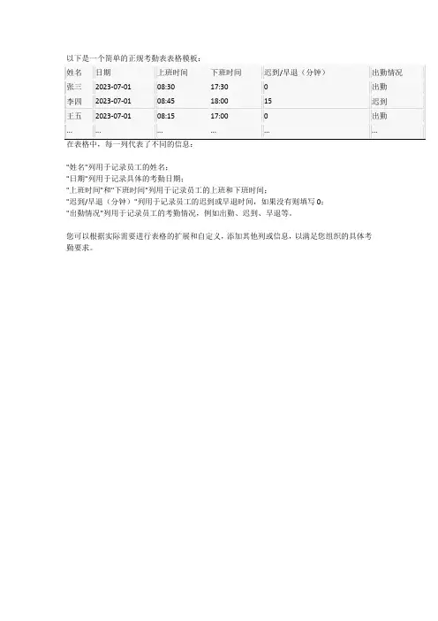 正规考勤表表格模板