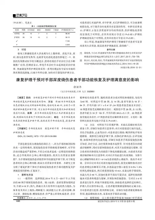康复护理干预对手部深度烧伤患者手部功能恢复及护理满意度的影响