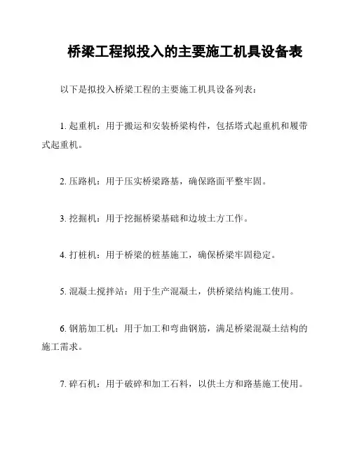 桥梁工程拟投入的主要施工机具设备表