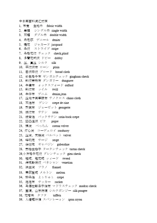 各种日语布料名称