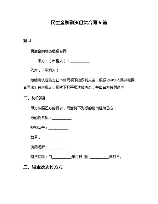 民生金融融资租赁合同6篇