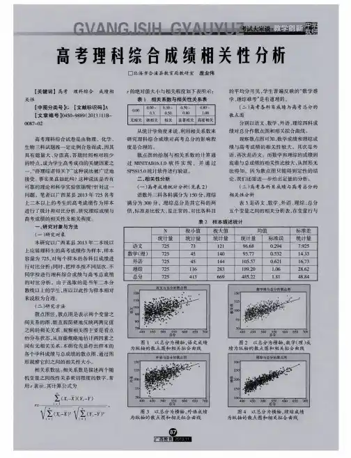 高考理科综合成绩相关性分析