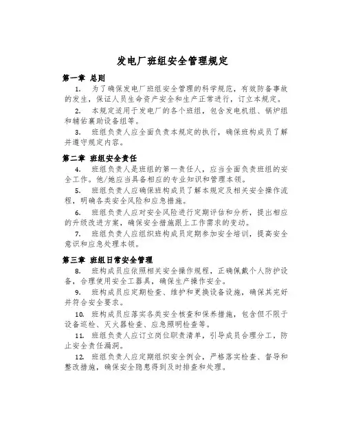 发电厂班组安全管理规定