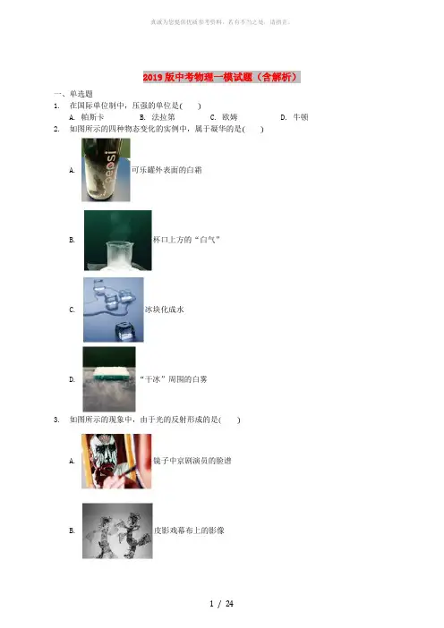 2019版中考物理一模试题(含解析)