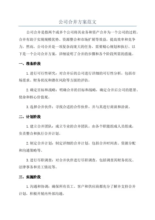 公司合并方案范文