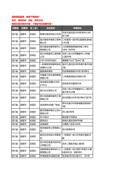 新版四川省成都市武侯区装修公司企业公司商家户名录单联系方式地址大全478家