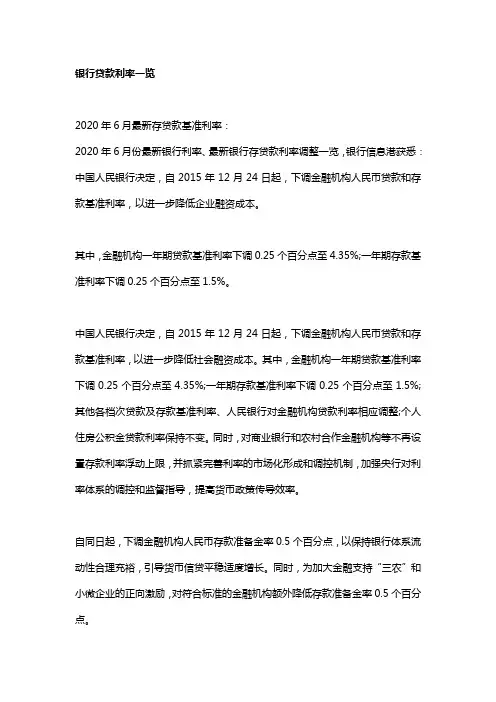 银行历年贷款利率一览表