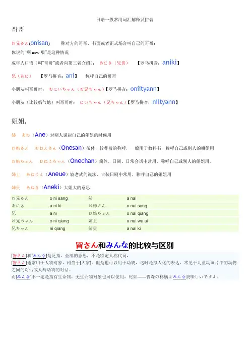日语一般常用词汇解释及拼音