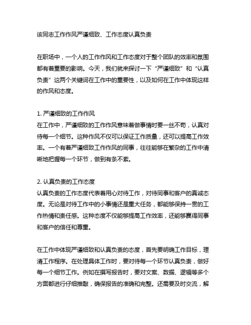该同志工作作风严谨细致、工作态度认真负责,