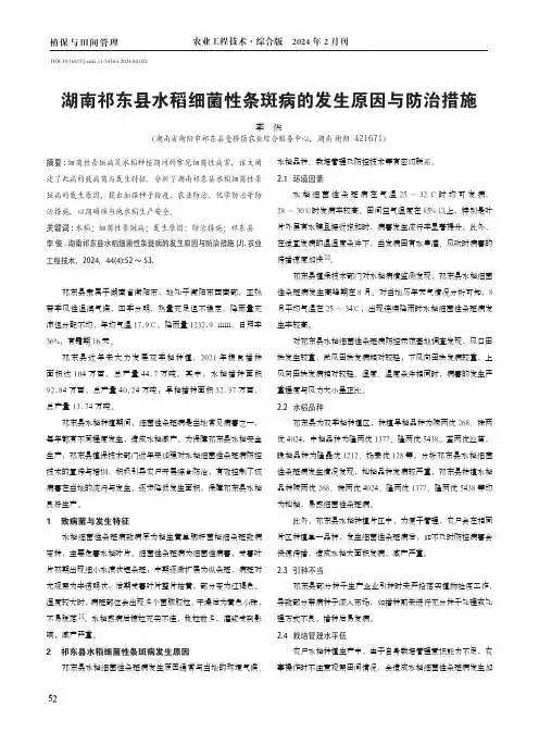 湖南祁东县水稻细菌性条斑病的发生原因与防治措施