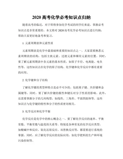 2020高考化学必考知识点归纳
