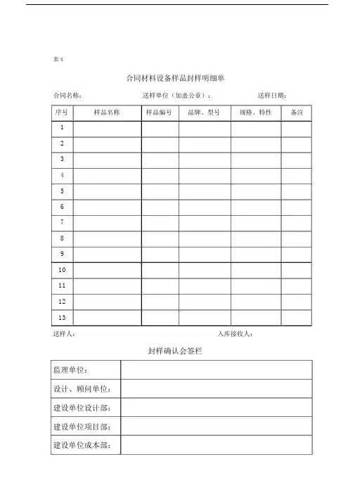 学习材料封样标准表格.doc