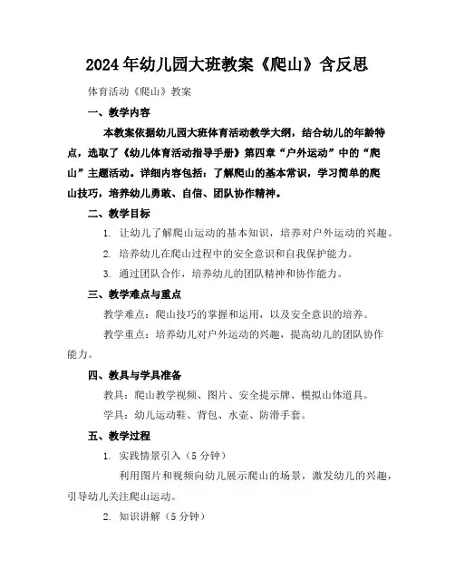 2024年幼儿园大班教案《爬山》含反思