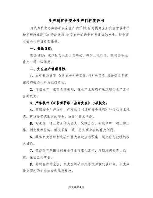生产副矿长安全生产目标责任书（2篇）