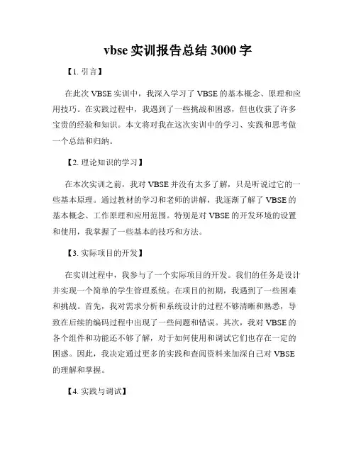 vbse实训报告总结3000字
