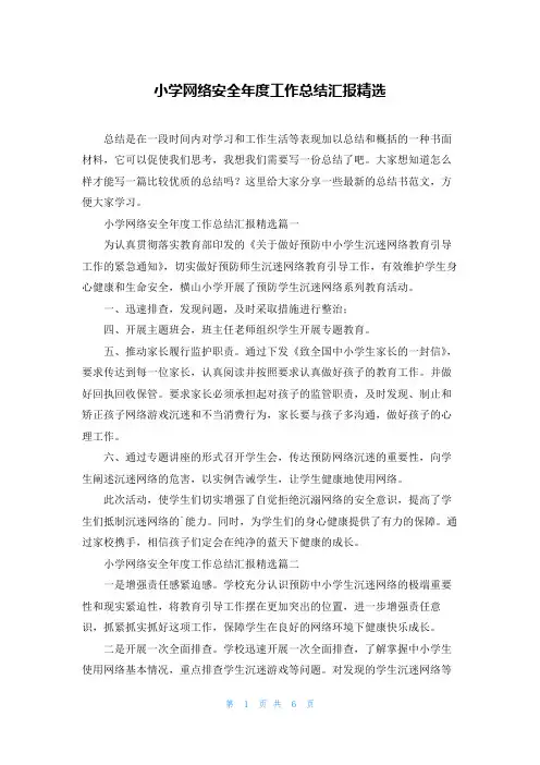 小学网络安全年度工作总结汇报精选