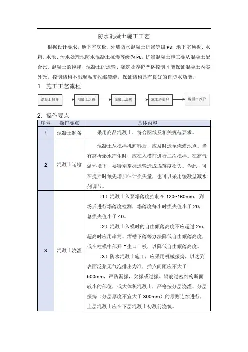 防水混凝土施工工艺