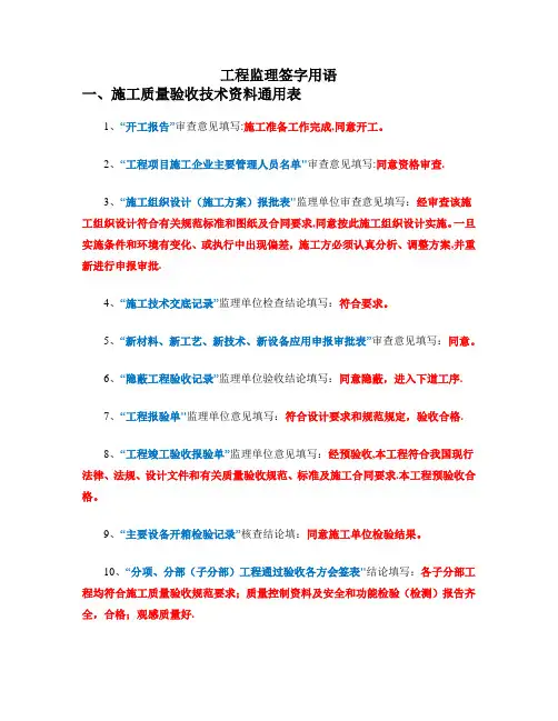 工程监理签字规范用语