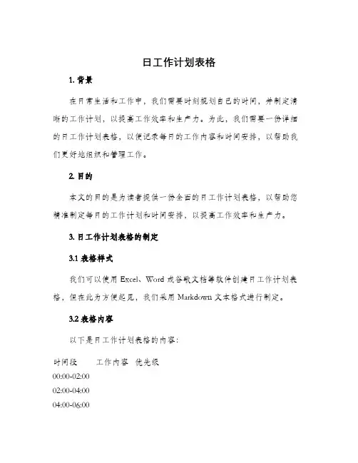 日工作计划表格