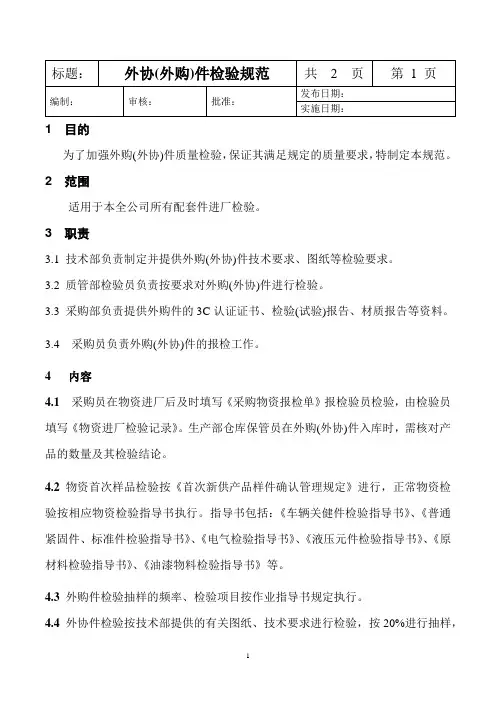 外购(外协)件检验规范
