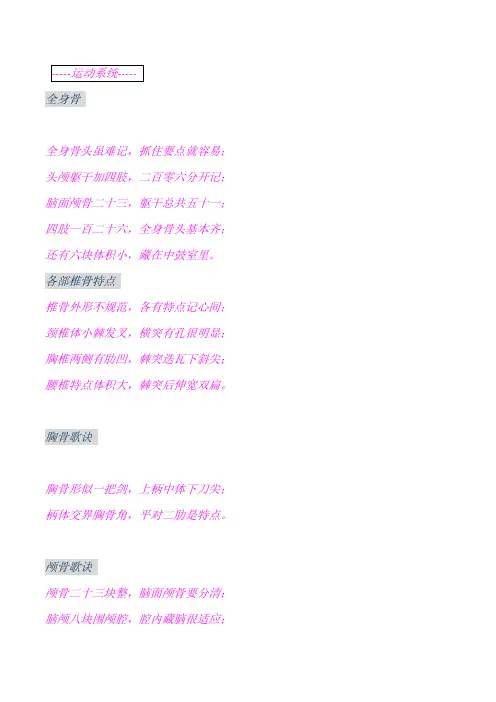 系统解剖学口诀