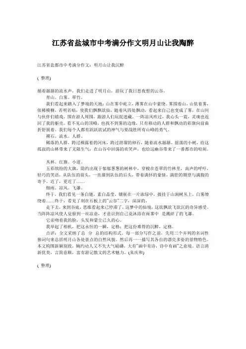 江苏省盐城市中考满分作文明月山让我陶醉