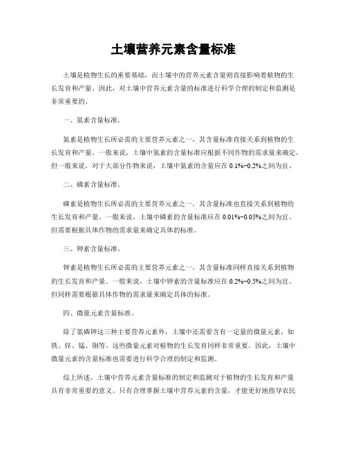 土壤营养元素含量标准