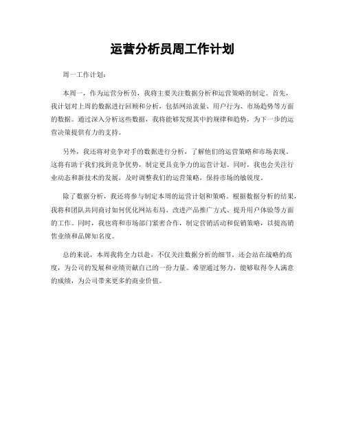 运营分析员周工作计划