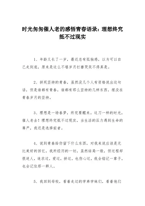 时光匆匆催人老的感悟青春语录：理想终究抵不过现实