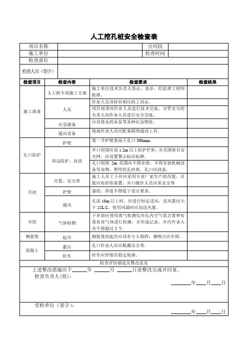 人工挖孔桩安全检查表