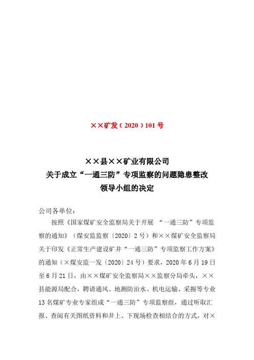 一通三防问题整改领导小组红头文件