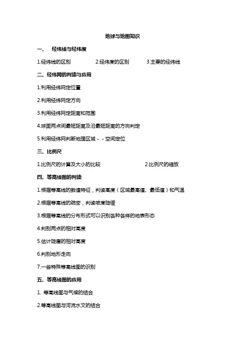地球与地图知识考查的知识点