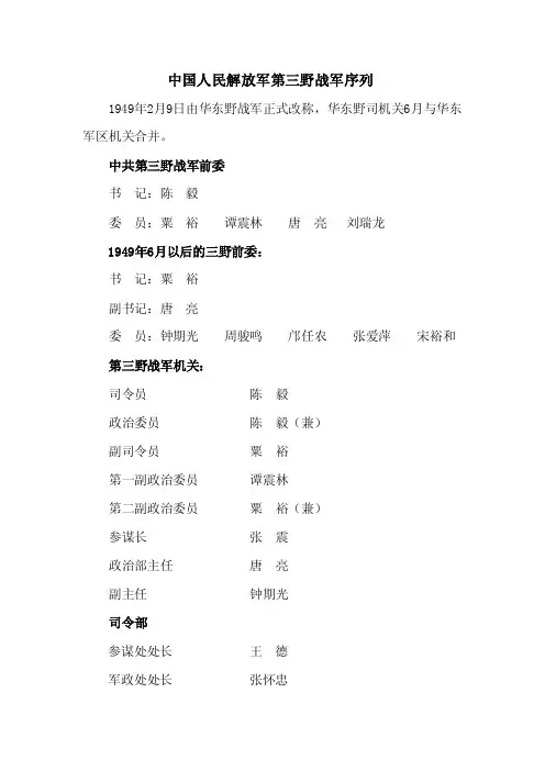 中国人民解放军第三野战军序列