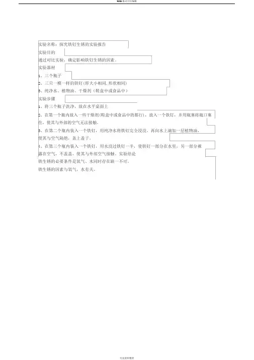 探究铁钉生锈的实验报告