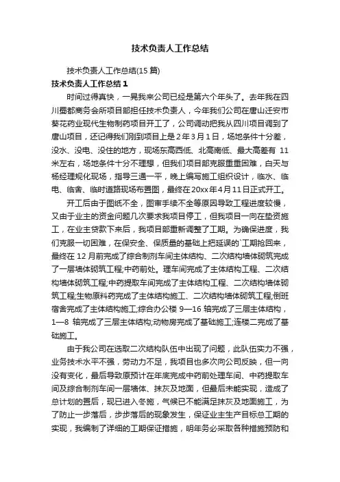 技术负责人工作总结（15篇）
