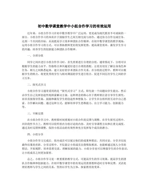 初中数学课堂教学中小组合作学习的有效运用